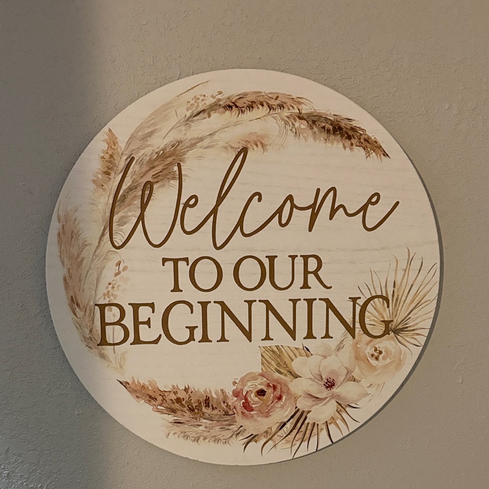 Hobby Lobby Welcome To Our Beginning Round Wall Sign in Cream and Brown